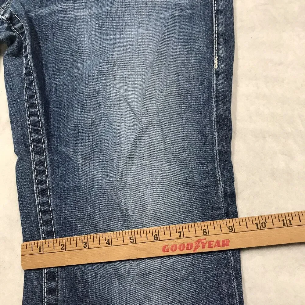 TRUE RELIGION Ricky Jean Men 34(36x28) Light Wash Whisker Distressed Flap Pocket